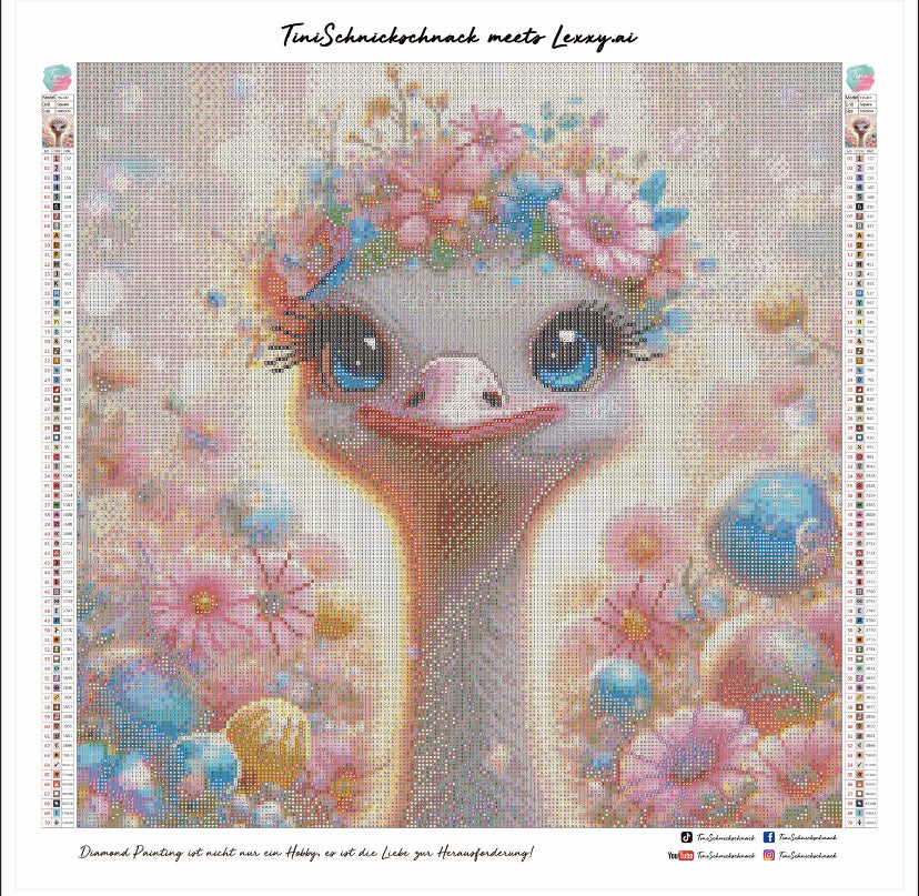 Diamond Painting Bild "Vogelstrauß Lulu" von AI-Artist Lexxy.Ai 50x50cm (inkl. Fairy Dust)