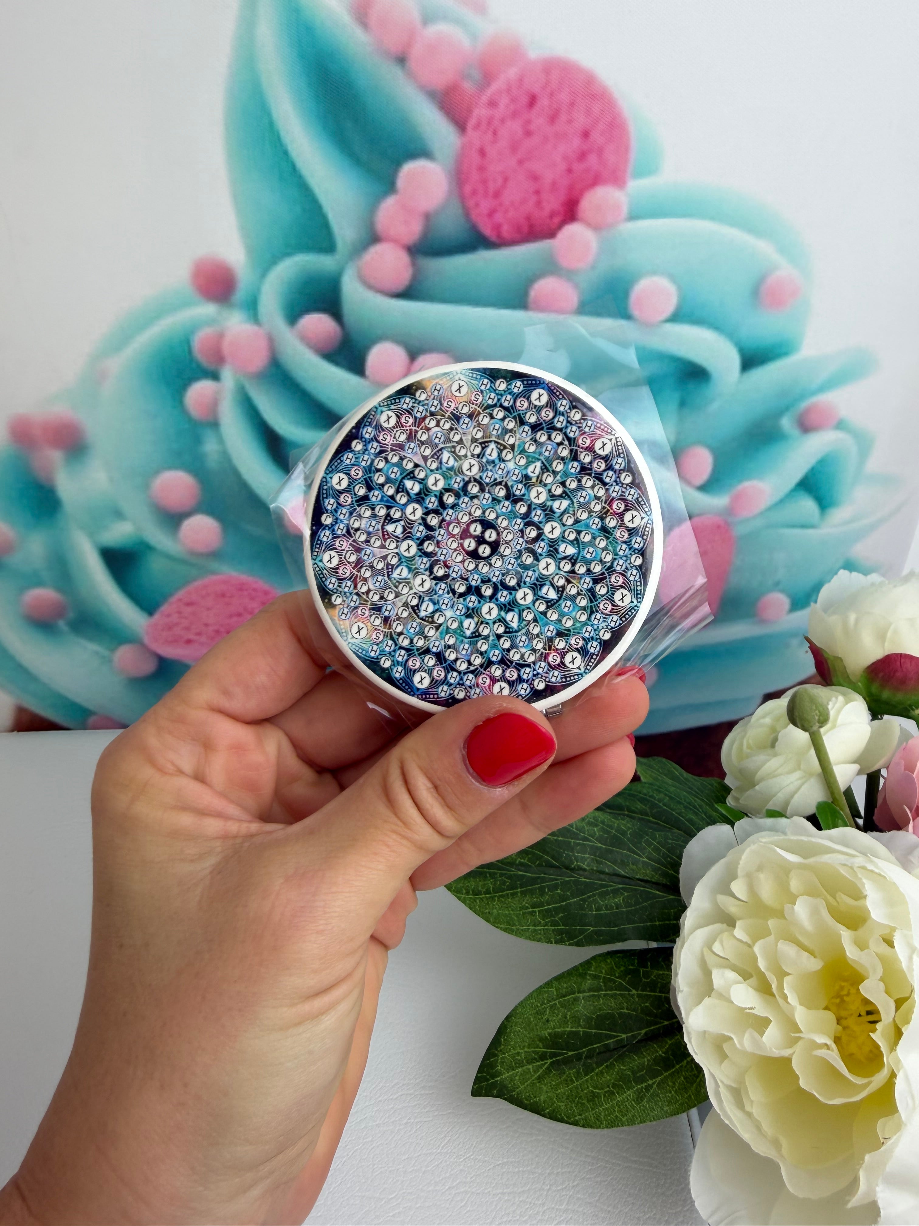 Diamond Painting Taschenspiegel "Mandala" rund / blau (TS-052)