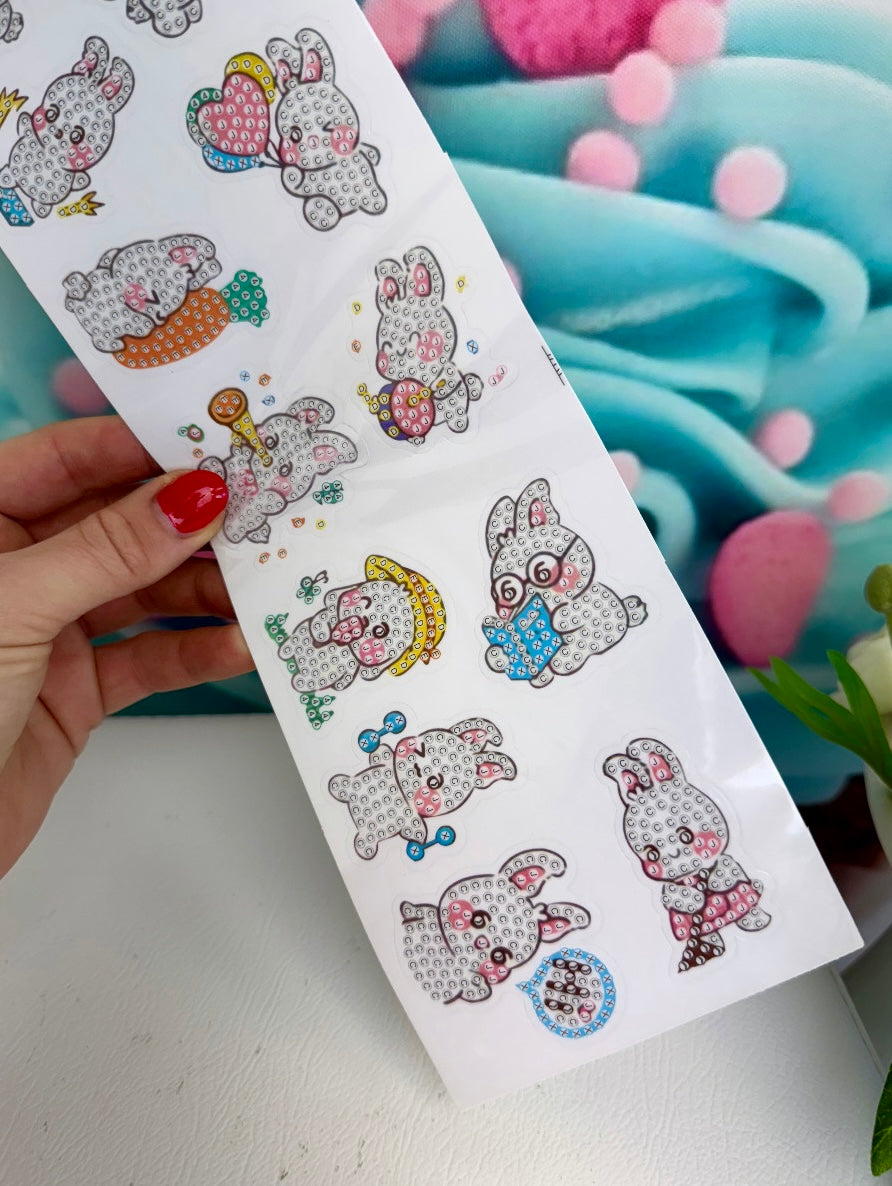 Diamond Painting Oster Sticker Set "Happy Rabbits" 12 Stück (O11)