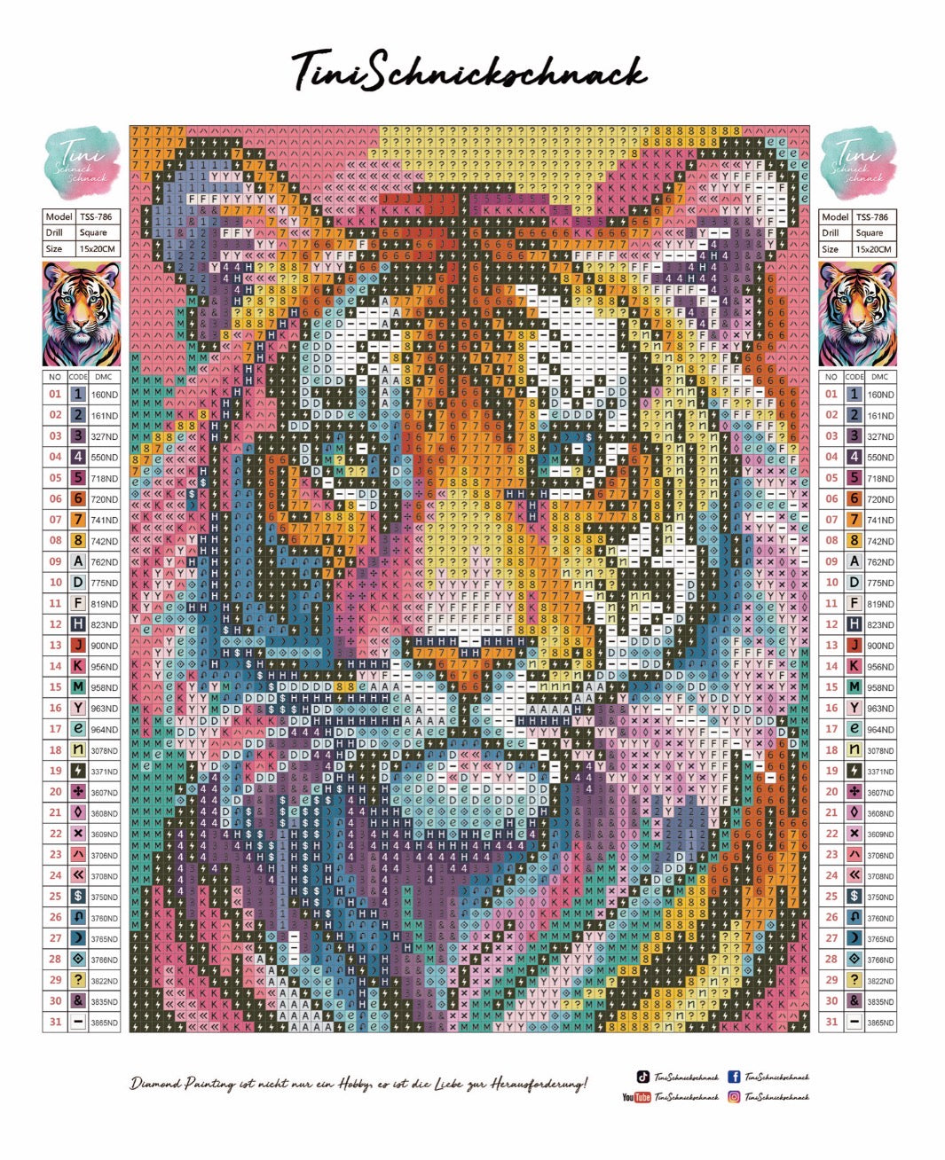 Diamond Painting TiniSchnickschnack Mini Bild "Tiger" 15x20cm (Full Feenstaub) TSS-786