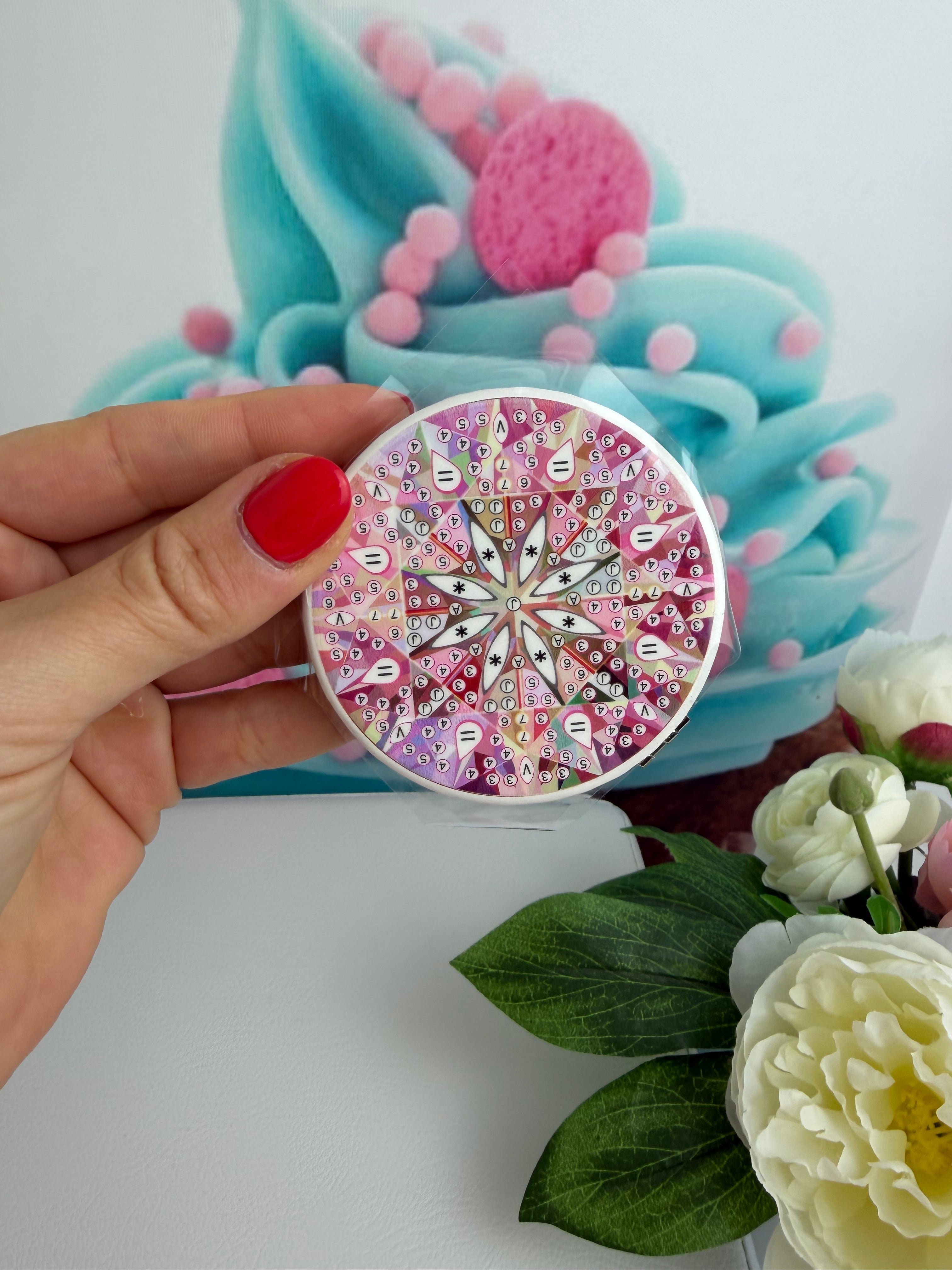 Diamond Painting Taschenspiegel "Mandala" rund / rosa (TS-049)