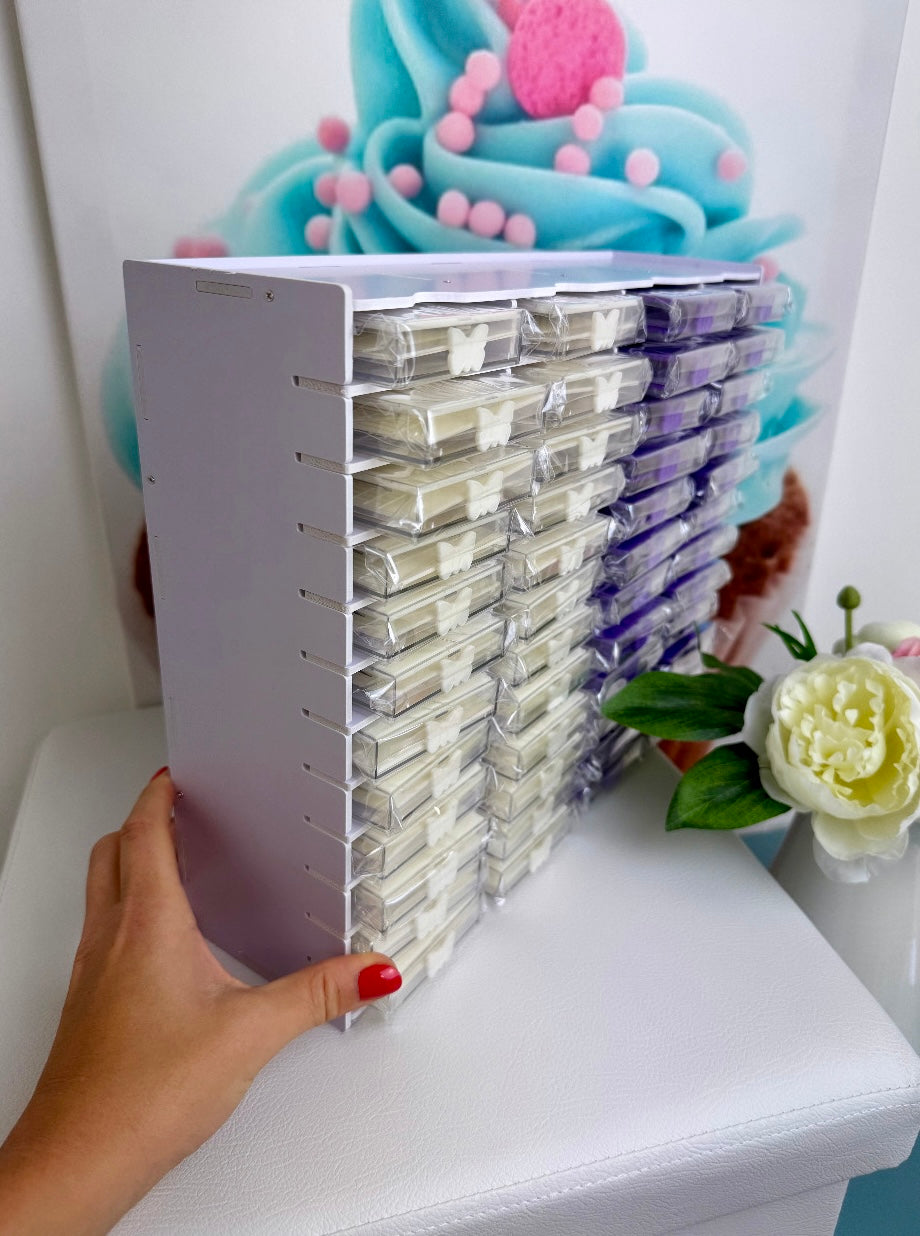 Diamond Painting TiniSchnickschnack Schiffchen Organizer - inkl. 48 Aufbewahrungstrays (weiß / lila)