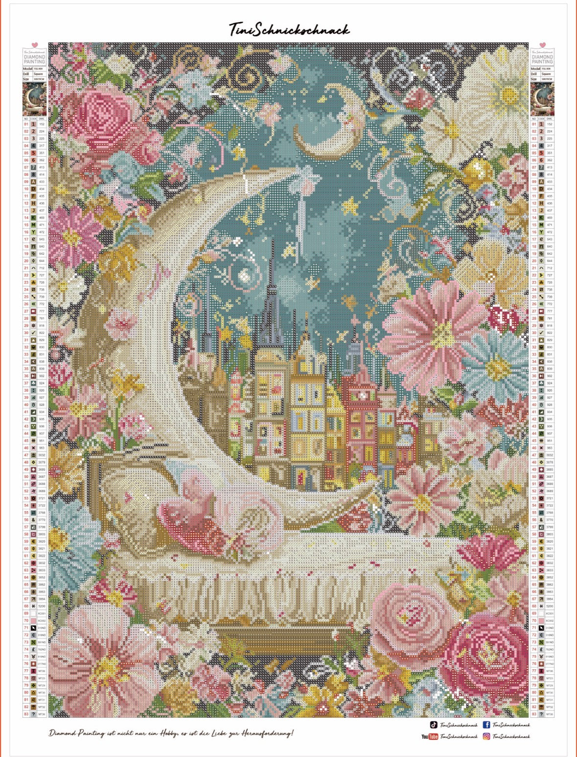 Diamond Painting Bild "Blumenbett in der Nacht" von AI-Artist CleoDora (inkl. Metallic) 50x70cm TSS-909