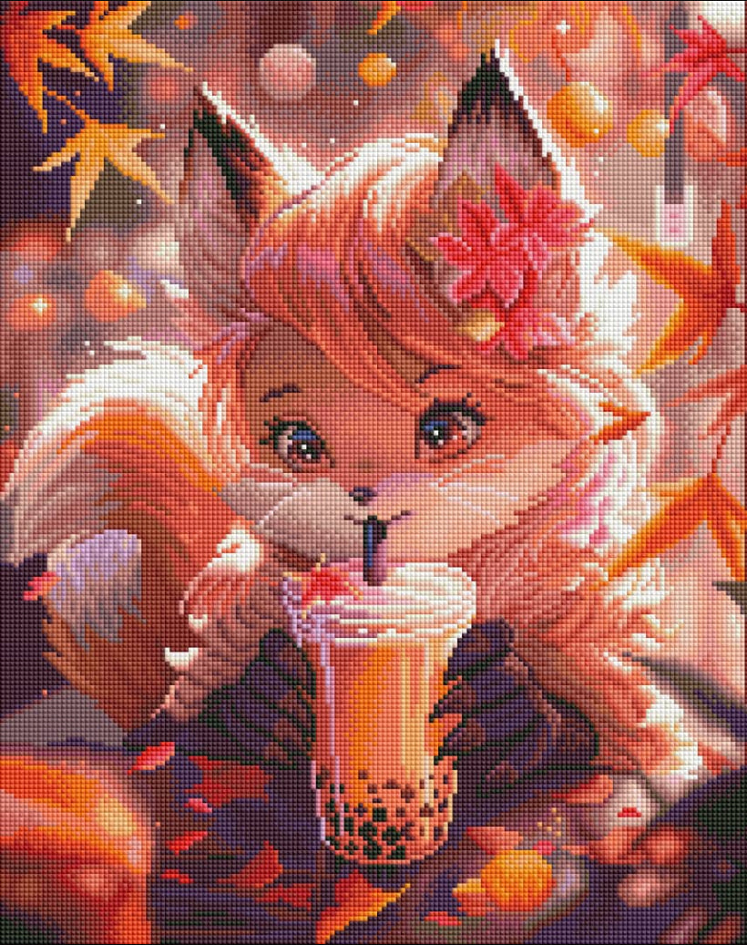 Diamond Painting Bild "Bubble-Tea Fuchs" von AI-Artist Bex.ai 40x50cm (inkl. AB)