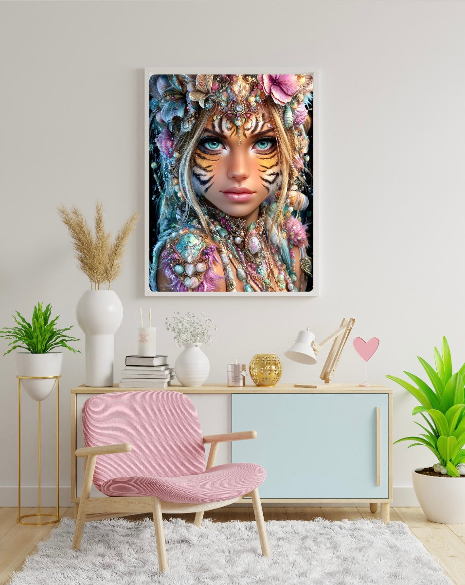 Diamond Painting Bild "Catalea - die Dschungelwächterin" von AI-Artist Sandrietta_ai (Full Feenstaub) 120x90cm TSS-764