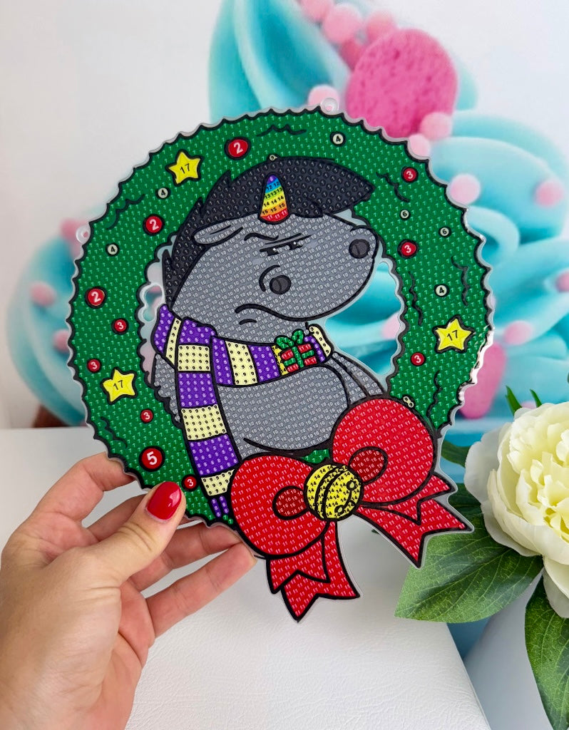 Diamond Painting Pummeleinhorn XMAS Kranz / Anhänger "Grummel" 20x23cm (AH238)