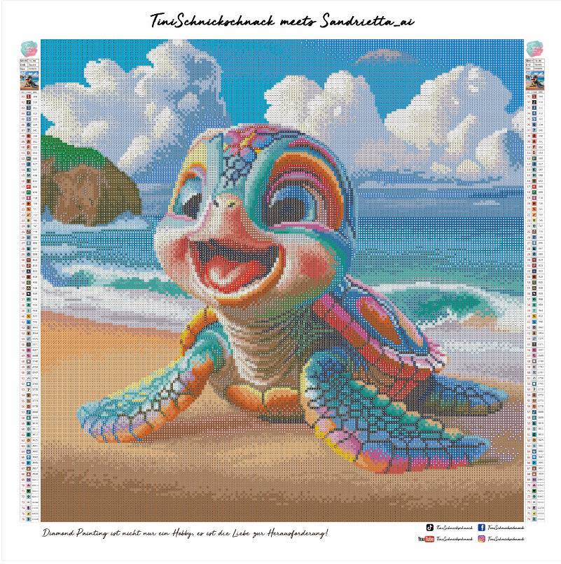 Diamond Painting Bild "Timmy Turtle" von AI-Artist Sandrietta_ai 50x50cm (inkl. Fairy Dust)