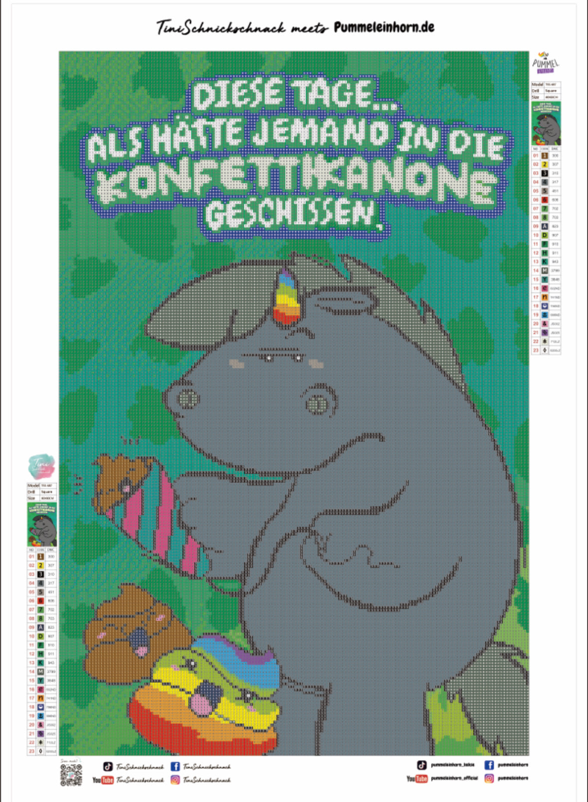 Diamond Painting Bild Grummeleinhorn "KONFETTIKANONE" von Pummeleinhorn 40x60cm (inkl. Strass) TSS-687