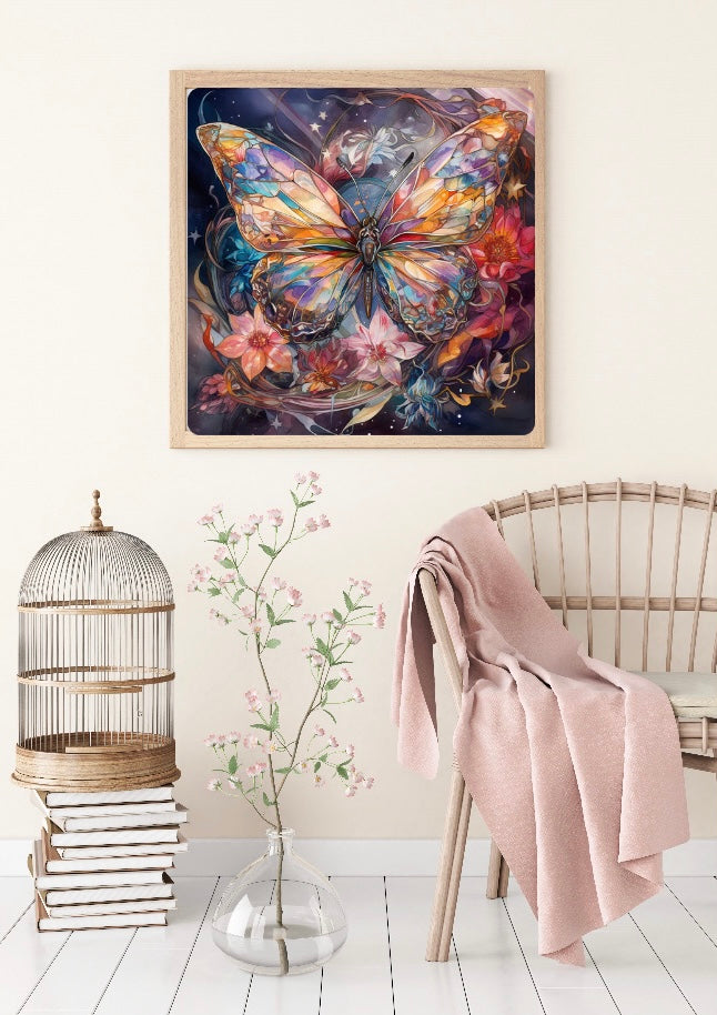 Diamond Painting Bild "Kristall-Schmetterling" von AI-Artist Sandrietta_ai 50x50cm