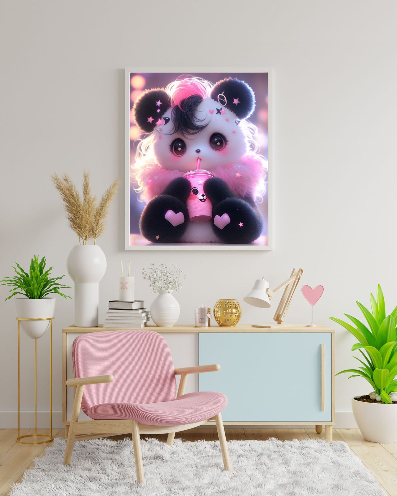 Diamond Painting Bild "Bubble-Tea Panda" von AI-Artist Bex.ai 40x50cm (inkl. AB)