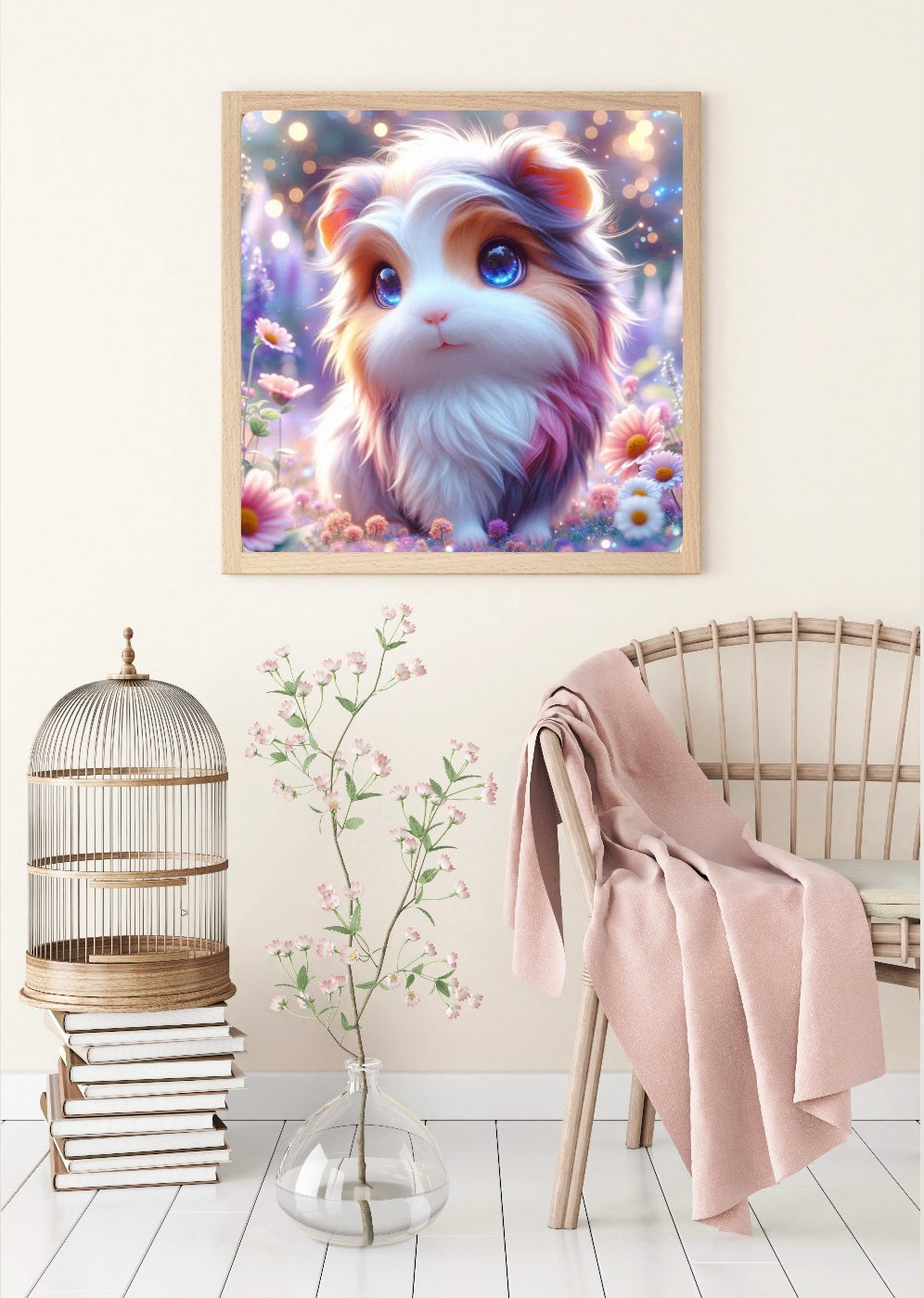 Diamond Painting Bild Meerschweinchen "Kurt" von AI-Artist Lexxy.ai 50x50cm (Full Feenstaub) TSS-763