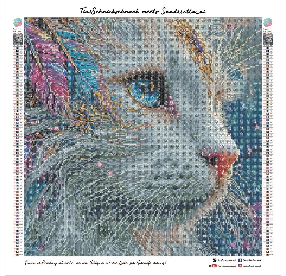 Diamond Painting Bild „White Cat" von AI-Artist Sandrietta.ai 50x50cm (inkl. Metallic) TSS-799