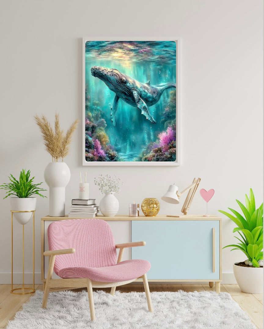Diamond Painting Bild "Sanfter Wal - Schwerelos im blauen Meer" von AI-Artist Sandrietta_ai (inkl. Feenstaub) 50x70cm TSS-745