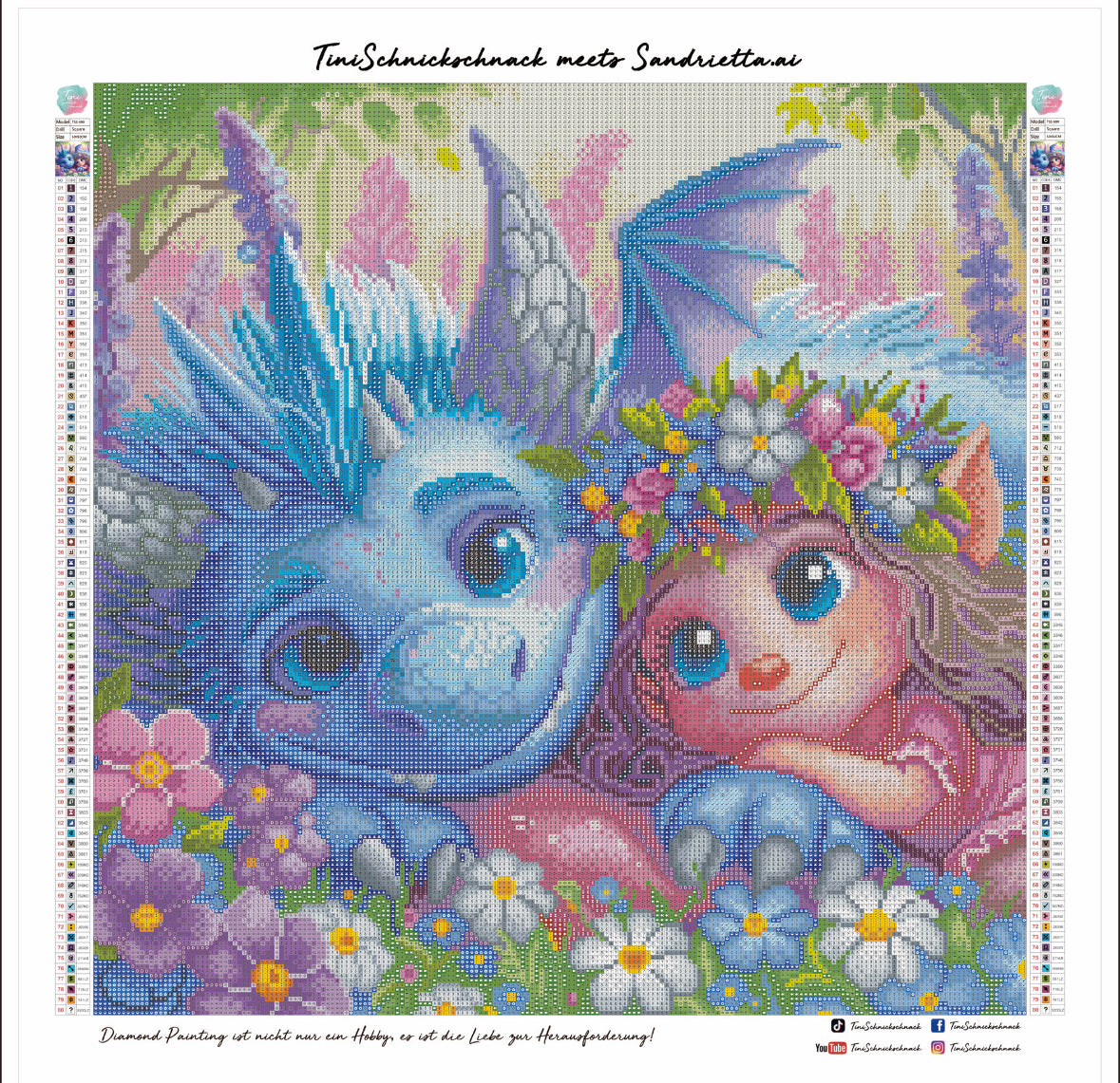 Diamond Painting Bild "Blue & Blossom - erste Schritte" von AI-Artist Sandrietta_ai (inkl. Feenstaub) 50x50cm TSS-690