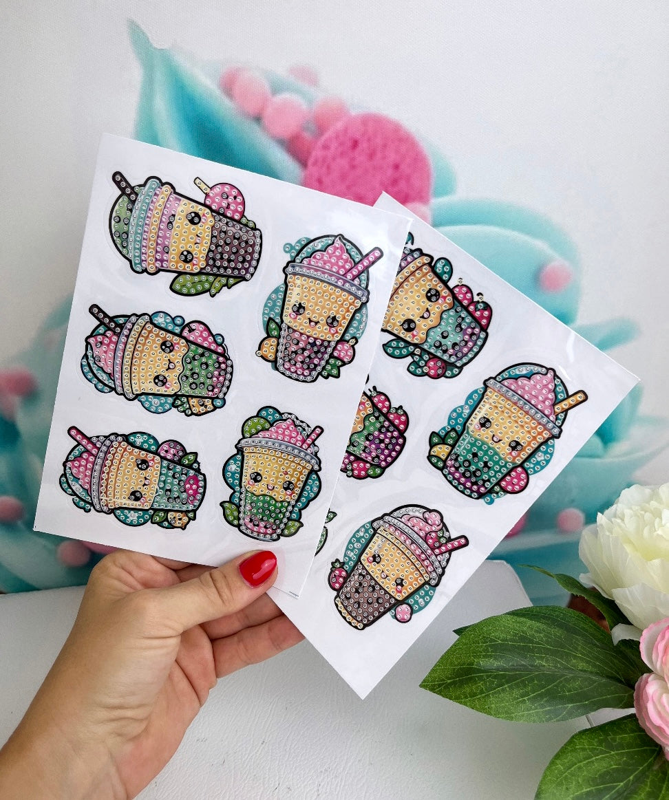 Diamond Painting Sticker Set "Kawaii-Milkshakes" 10 Stück (ST)