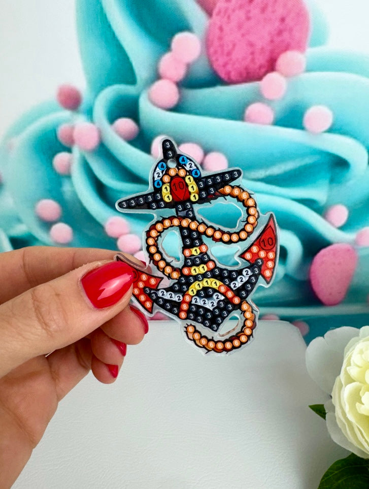 Diamond Painting Schlüsselanhänger "Anker" 5 Stück Anhänger 6x7cm (AH001)