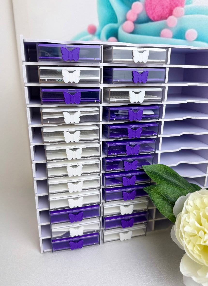 Diamond Painting TiniSchnickschnack Schiffchen Organizer - inkl. 48 Aufbewahrungstrays (weiß / lila)