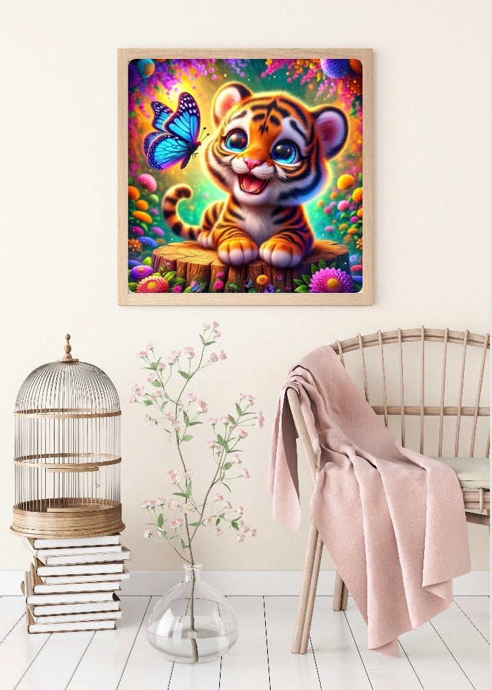 Diamond Painting Bild "Happy Tiger" von AI-Artist Sandrietta.ai 50x50cm (inkl. Fairy Dust)