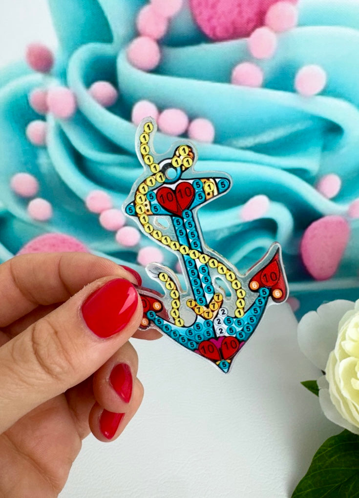 Diamond Painting Schlüsselanhänger "Anker" 5 Stück Anhänger 6x7cm (AH001)