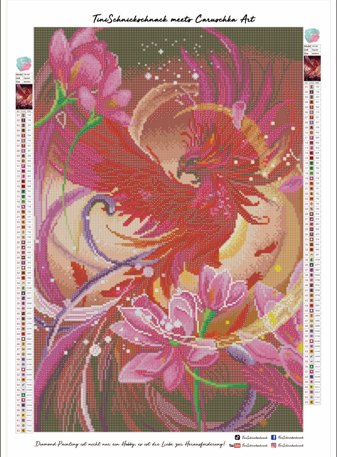 Diamond Painting Bild "Phönix" von Tattoo Artist Caruschka 40x60cm (inkl. Feenstaub) TSS-587