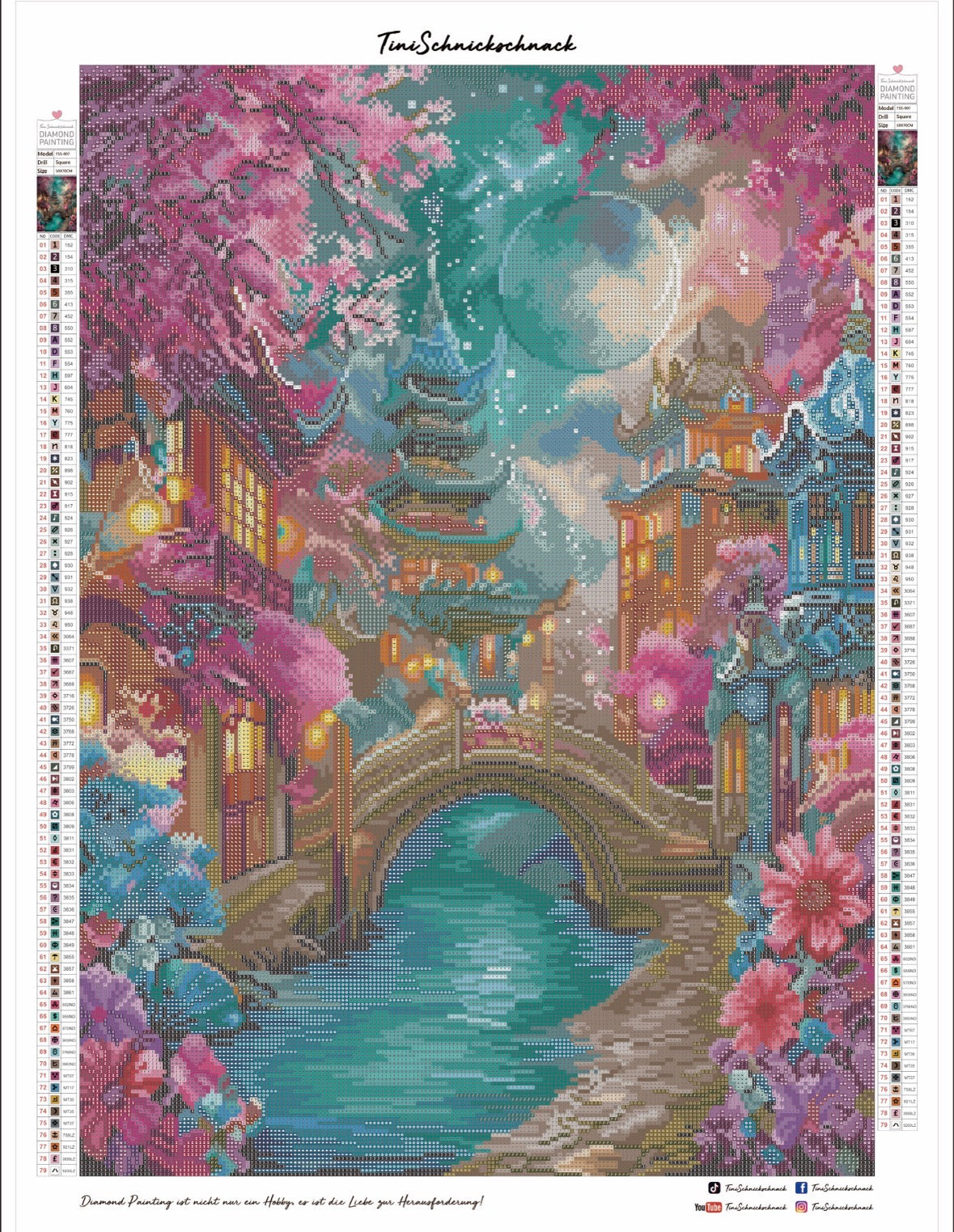 Diamond Painting Bild "Tempel der ewigen Kirschblüte" von AI-Artist Elly_a.i (inkl. Metallic) 50x70cm TSS-907