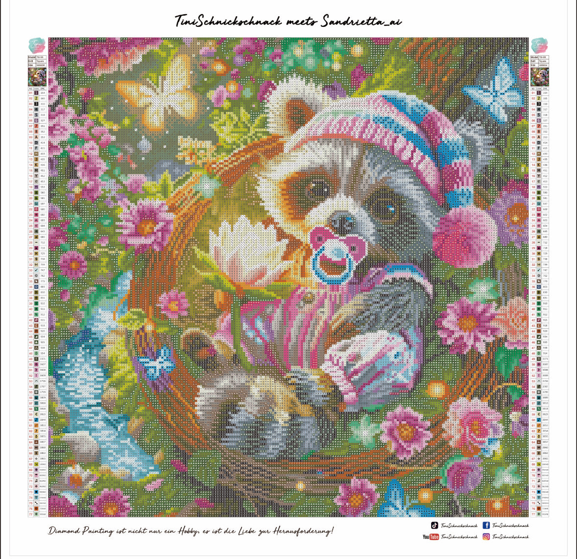 Diamond Painting Bild Waschbär "Cookie" von AI-Artist Sandrietta.ai 50x50cm (inkl. Fairy Dust) TSS-505