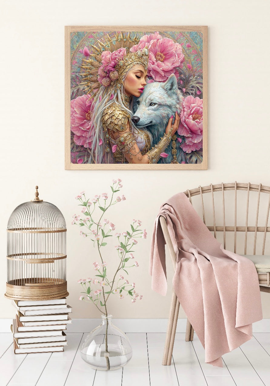 Diamond Painting Bild "Wolfsprinzessin" von AI-Artist Sandrietta_ai 60x60cm (inkl. Feenstaub) TSS-781