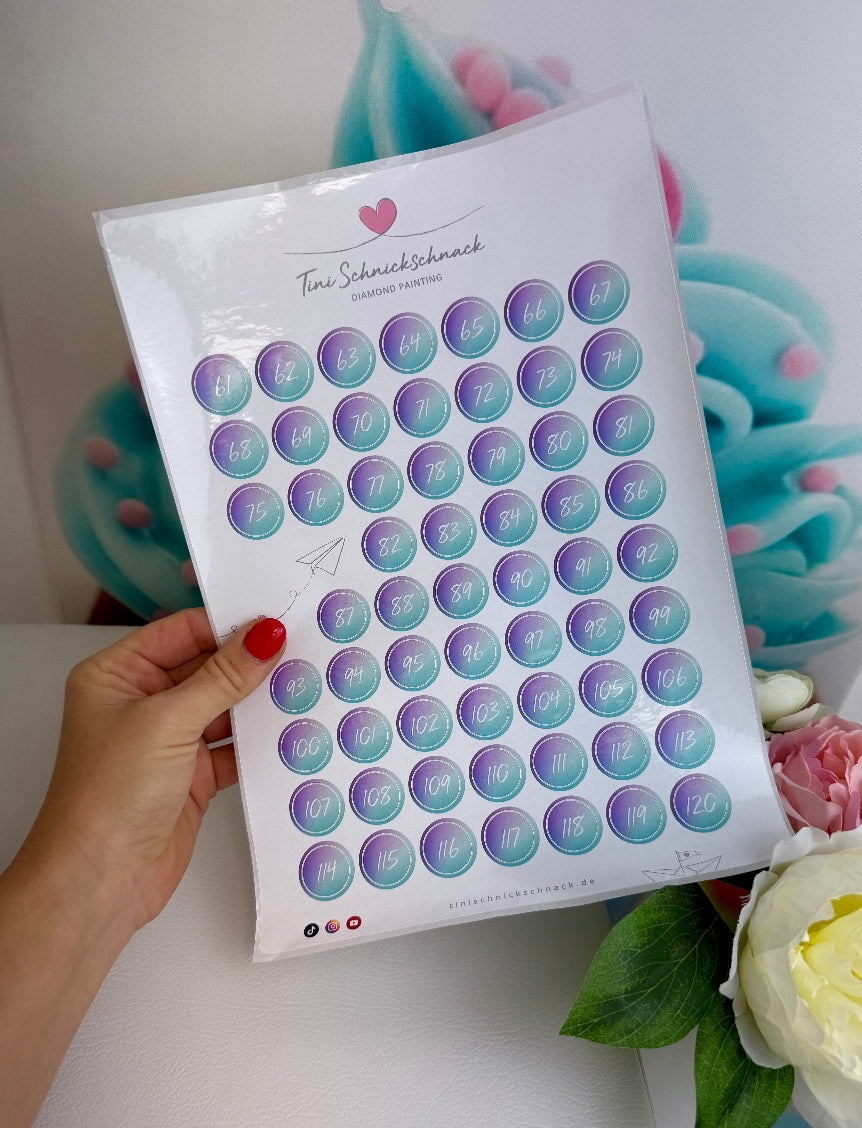 Diamond Painting "Zahlensticker" 1 Stickerbogen (für runde Dosen) NEU (lila)