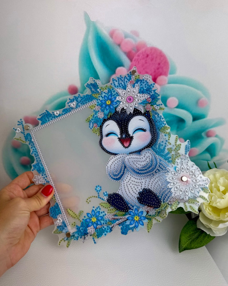 Diamond Painting Bilderrahmen "Pinguin" 24x25cm