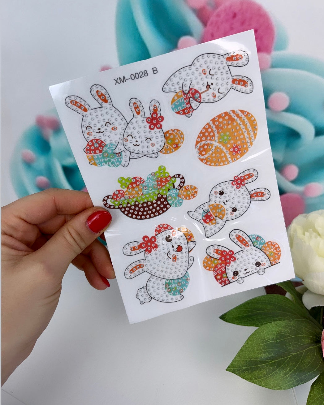 Diamond Painting Oster Sticker Set "White Rabbits" 16 Stück (ST028)