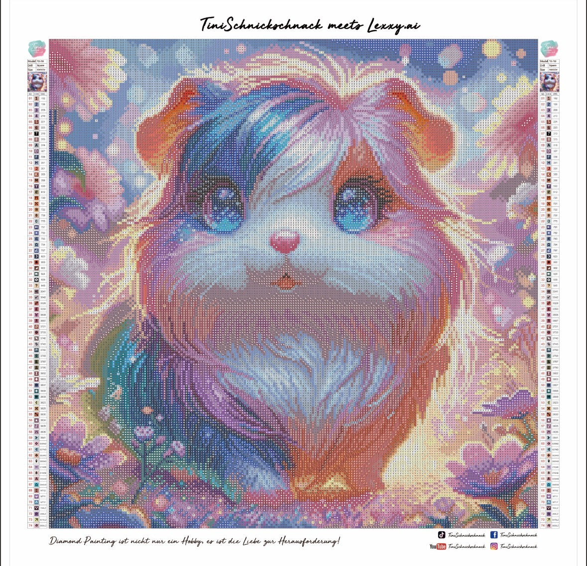 Diamond Painting Bild Meerschwein "Lilly" von AI-Artist Lexxy.ai 50x50cm (inkl. Feenstaub) TSS-760