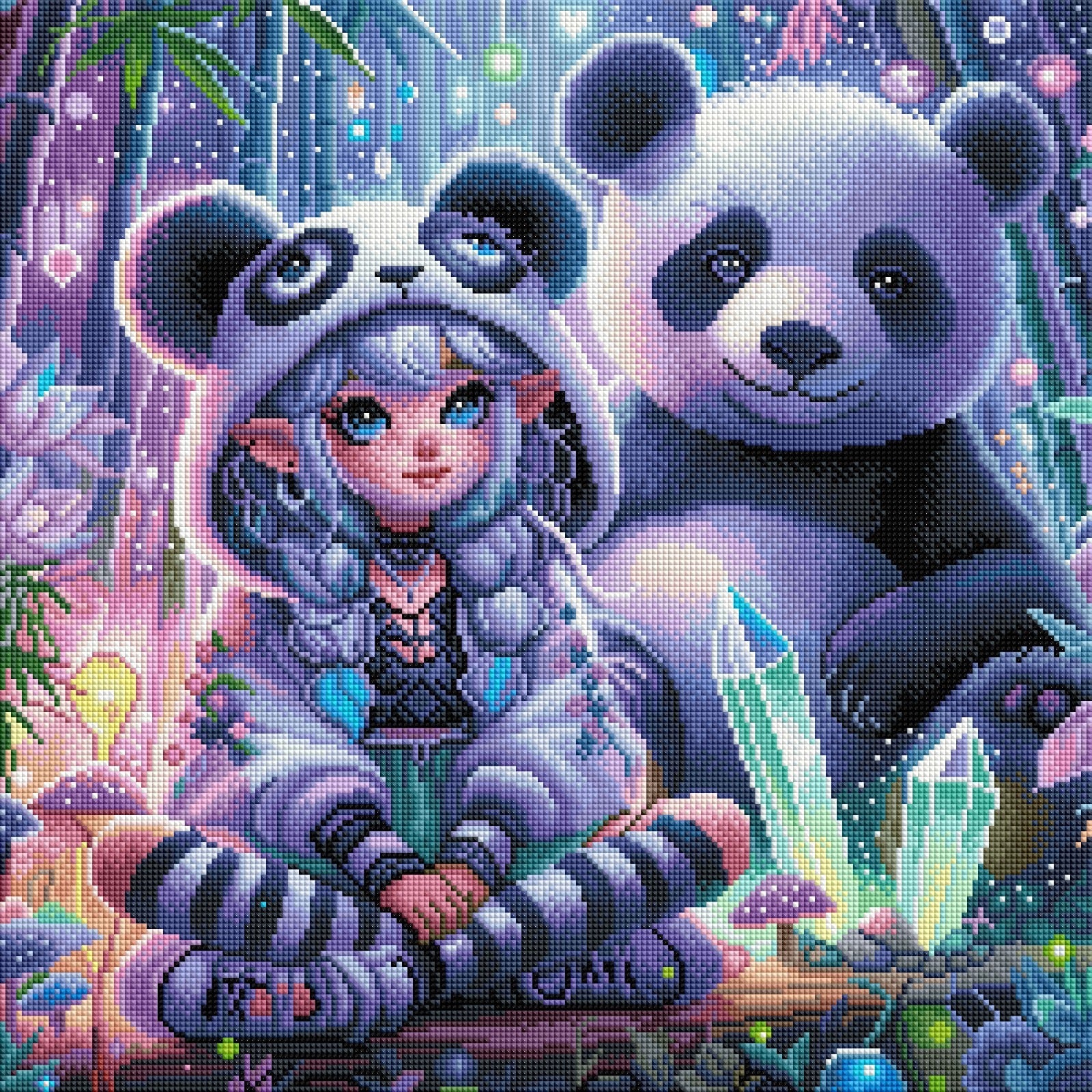 Diamond Painting Bild "Mila und Panda Jari" von AI-Artist Sandrietta_ai (inkl. Feenstaub) 50x50cm TSS-694