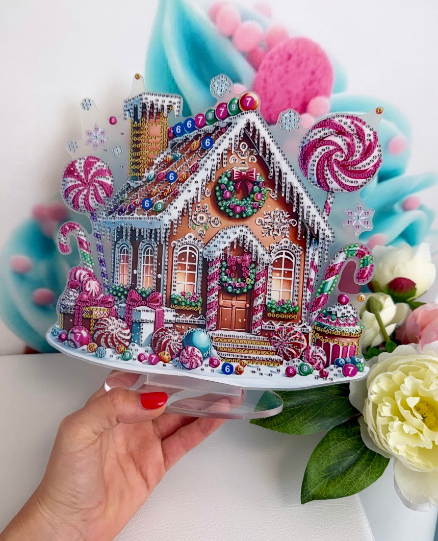 Diamond Painting XMAS Aufsteller "Lebkuchenhaus im Lolliland" 24x23cm (AH910)
