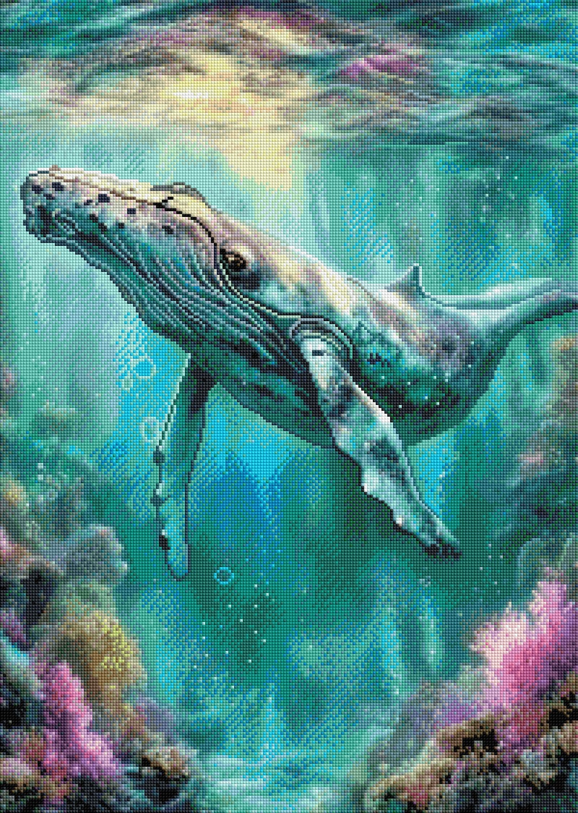 Diamond Painting Bild "Sanfter Wal - Schwerelos im blauen Meer" von AI-Artist Sandrietta_ai (inkl. Feenstaub) 50x70cm TSS-745