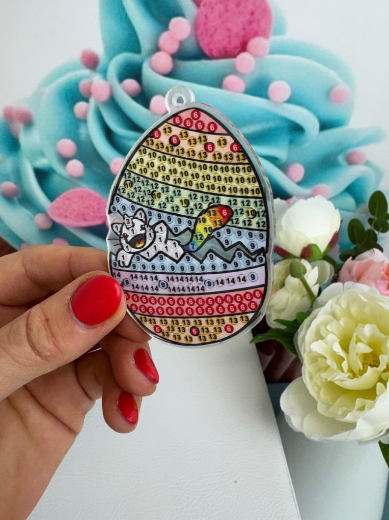 Diamond Painting Schlüsselanhänger Pummeleinhorn "Bunte Ostereier" 6 Stück Anhänger (Set) (AH528)