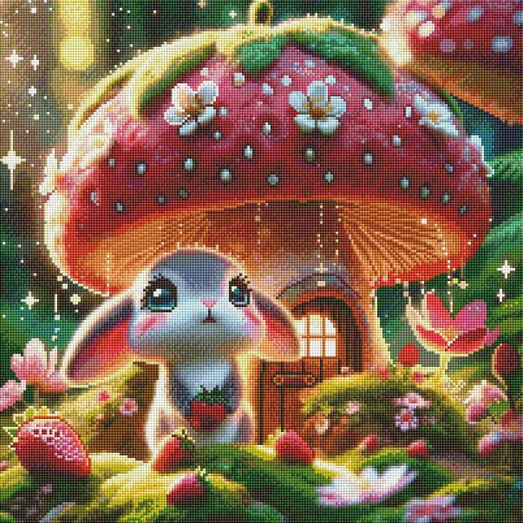 Diamond Painting Bild "Hasenhäuschen" von AI-Artist Lexxy.ai 50x50cm (Sondersteine Special) TSS-793