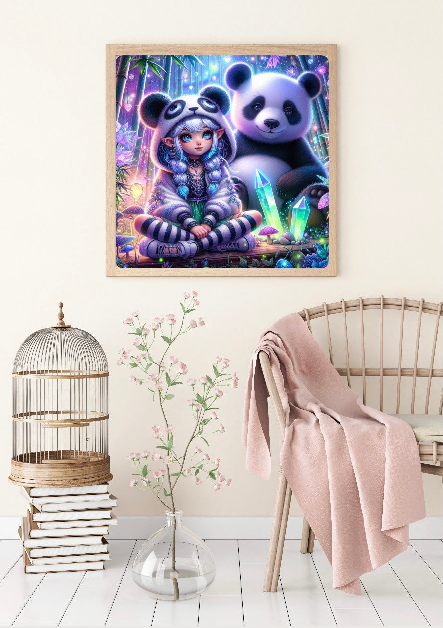 Diamond Painting Bild "Mila und Panda Jari" von AI-Artist Sandrietta_ai (inkl. Feenstaub) 50x50cm TSS-694
