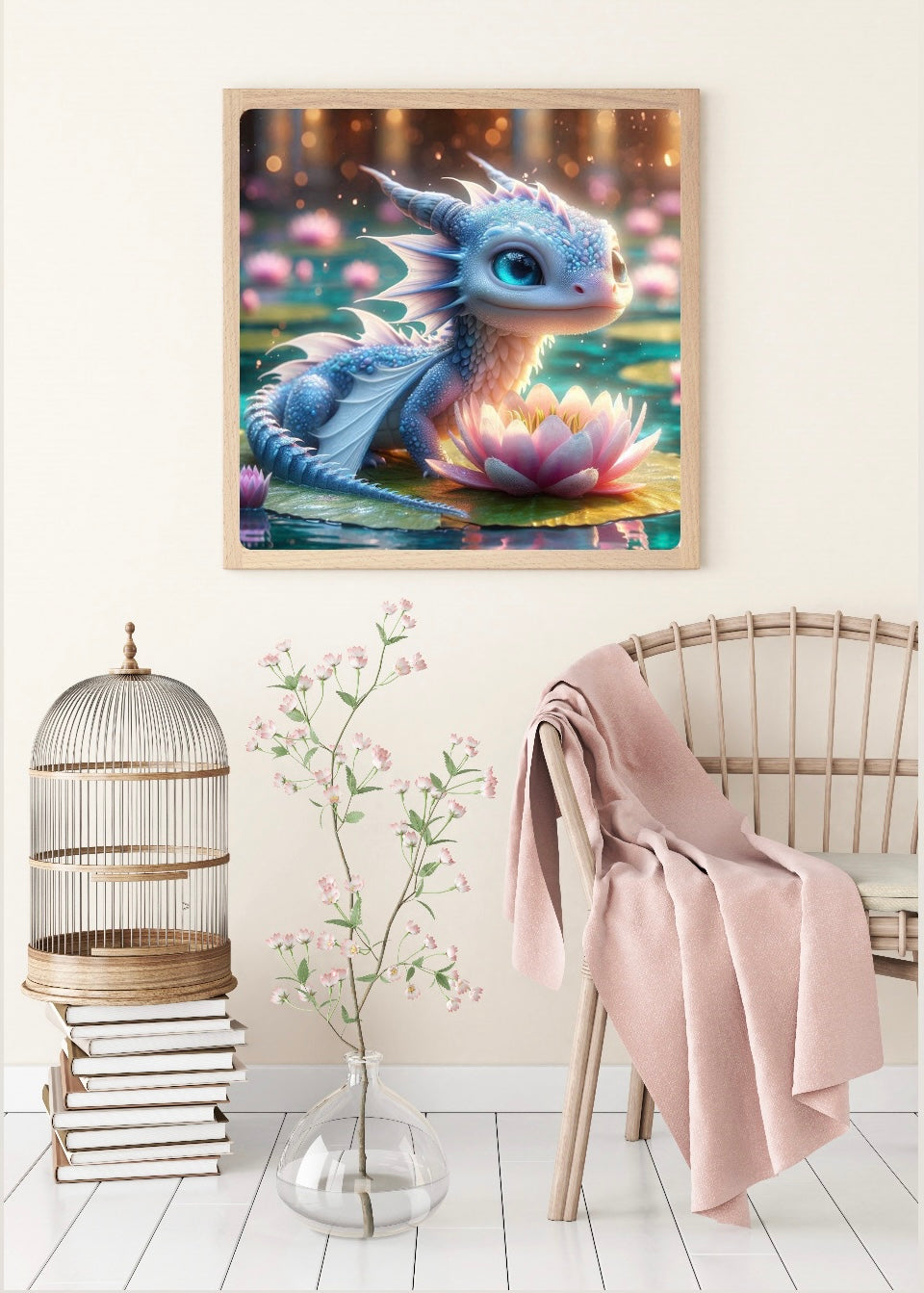 Diamond Painting Bild "Lotusdrache Liora" von AI-Artist Lexxy.ai 50x50cm (inkl. Feenstaub) TSS-623
