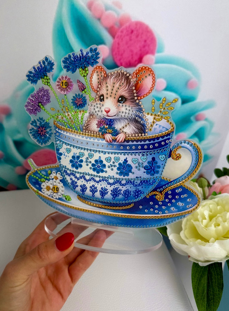 Diamond Painting Aufsteller "Mäuschens Teetasse" 19x19cm (AH511)