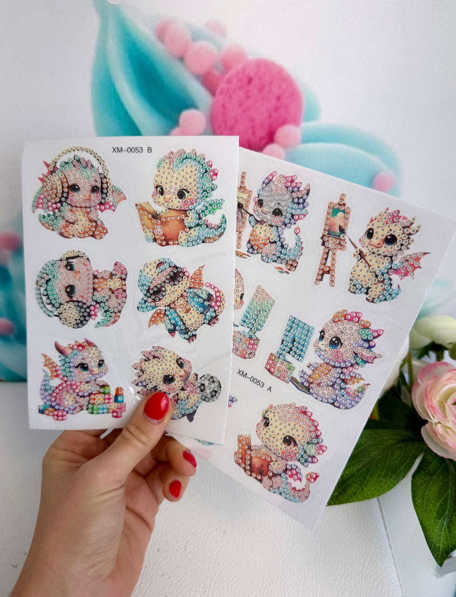 *VORVERKAUF! Diamond Painting Sticker Set "Drachen-Kids" 12 Stück (ST0053)