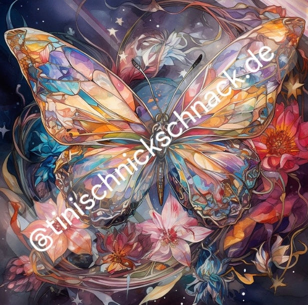 Diamond Painting Bild "Kristall-Schmetterling" von AI-Artist Sandrietta_ai 50x50cm