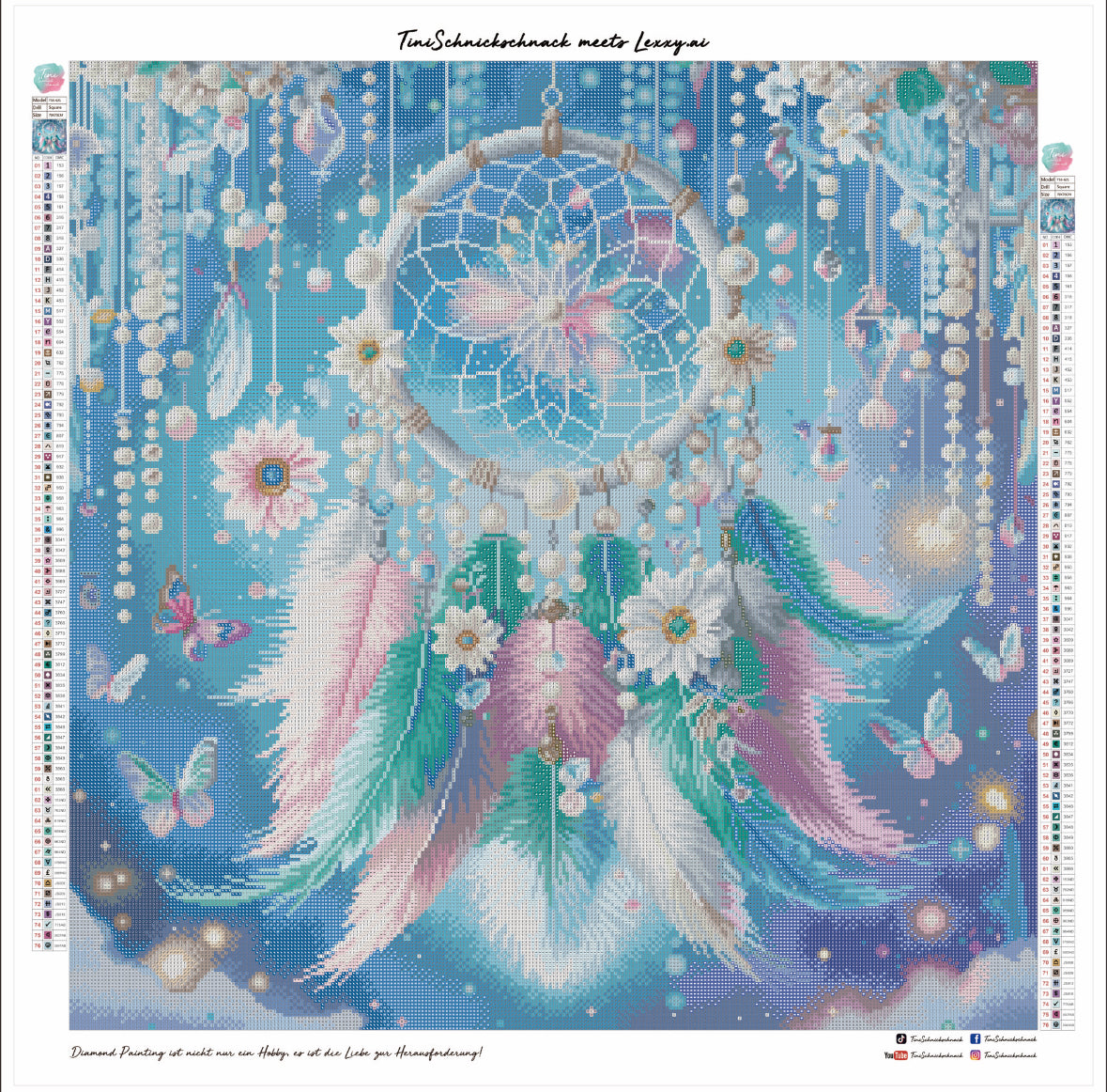 Diamond Painting Bild Traumfänger "Federtraum" von AI-Artist Lexxy.ai 70x70cm (inkl. Feenstaub) TSS-621