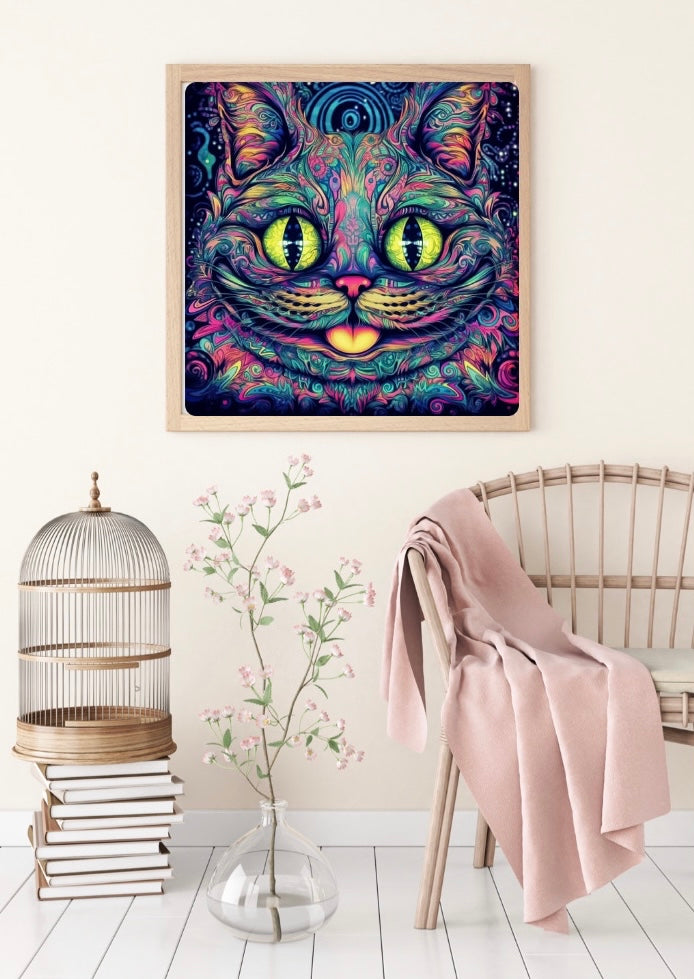 Diamond Painting Bild TSS84 "Crazy-Cat" von AI-Artist Sandrietta_ai 50x50cm mit Candy Stones (eckige Steine)