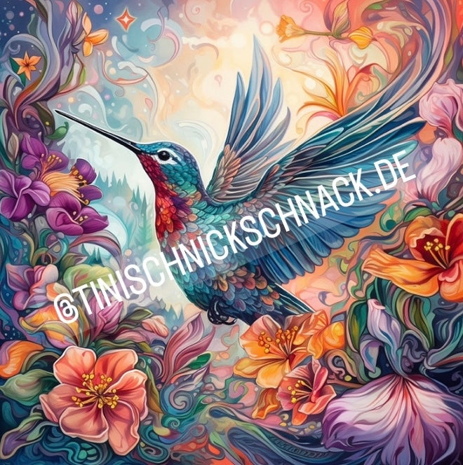 Diamond Painting Bild TSS "Kolibri" von AI-Artist Sandrietta 50x50cm mit Metallic Steinen