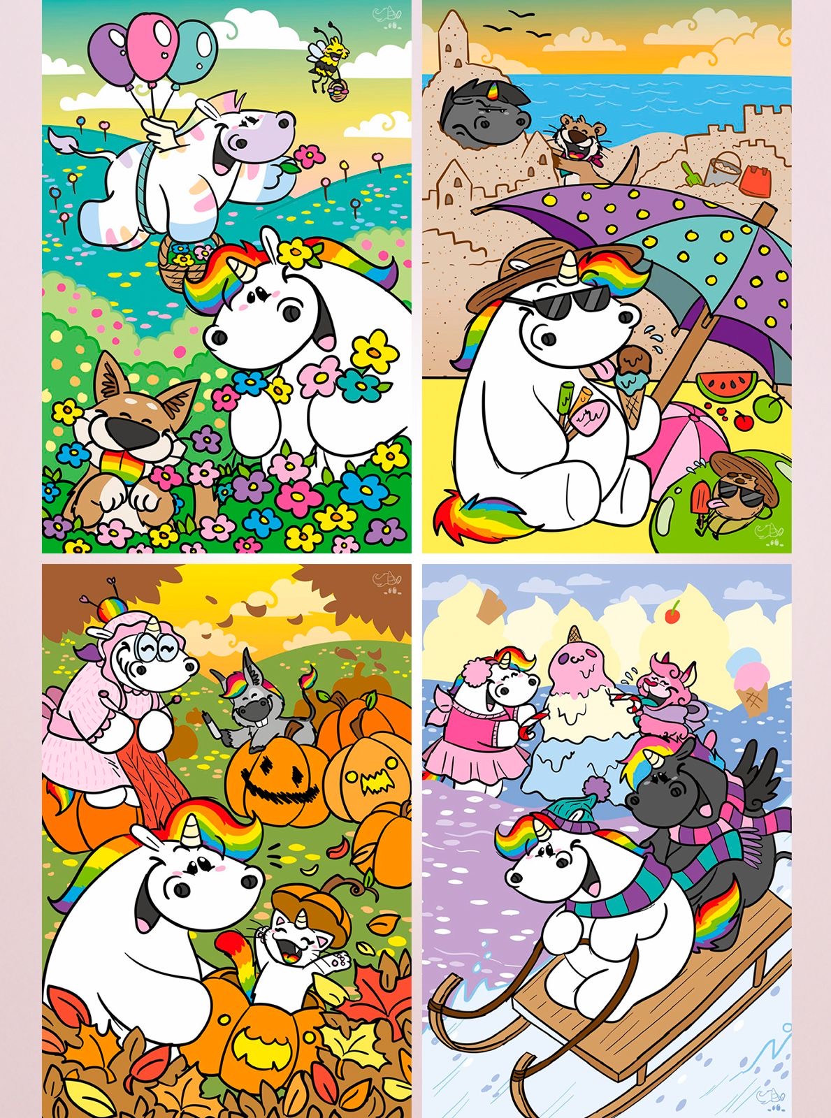 Diamond Painting alle 4 Jahreszeiten Bilder-Bundle von Pummeleinhorn 40x60cm (inkl. Fairy Dust)
