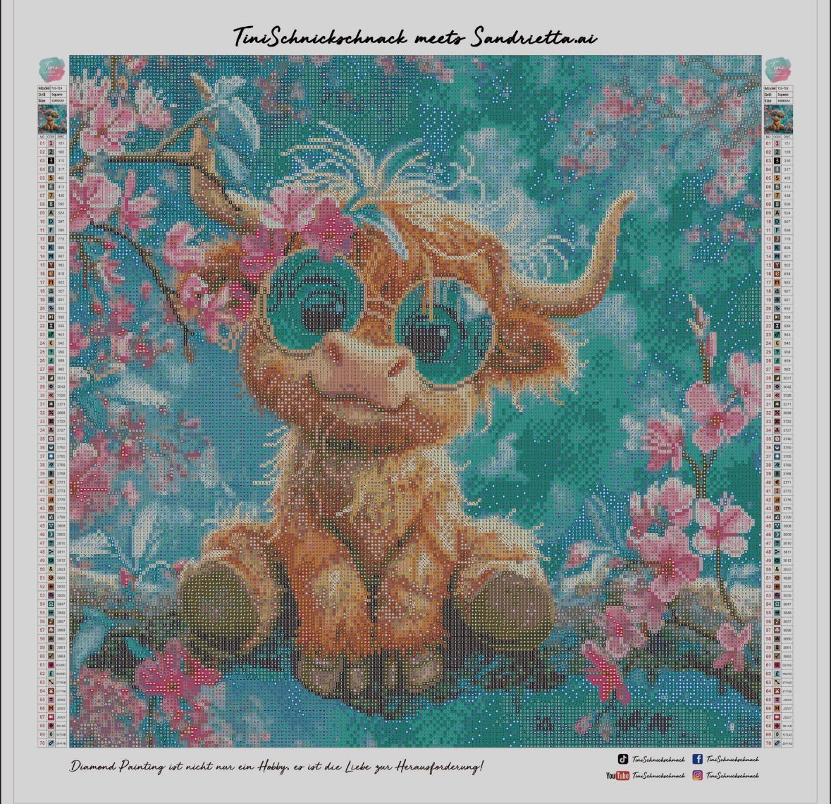 Diamond Painting Bild Büffelchen „Bino“ von AI-Artist Sandrietta_ai (inkl. Feenstaub) 50x50cm TSS-719