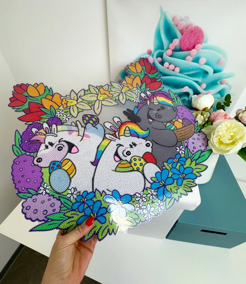 Diamond Painting Pummeleinhorn XXL Oster-Kranz / Anhänger "Happy Easter" 48x50cm (AH524)