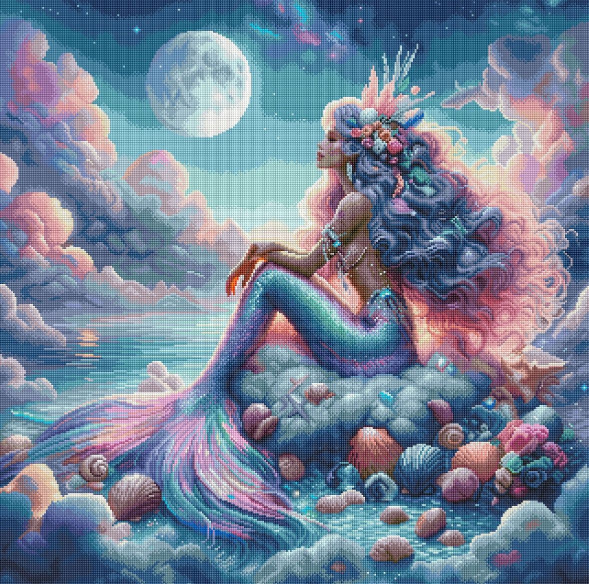 Diamond Painting Bild "Königin des Meeres" von AI-Artist Sandrietta_ai (inkl. Feenstaub) 80x80cm TSS-599