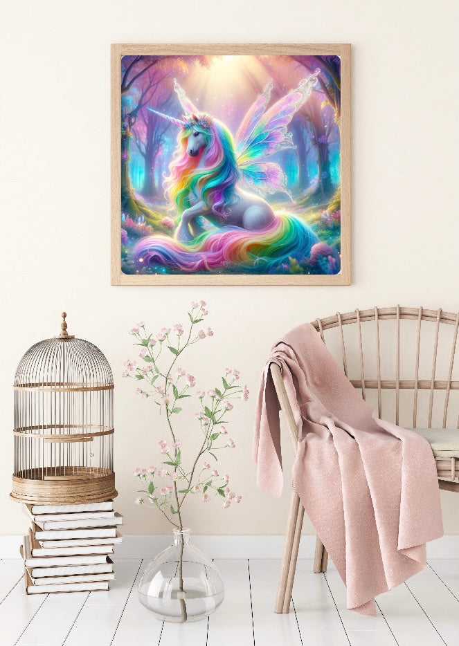 Diamond Painting Bild "Rainbow Unicorn" von AI-Artist Sandrietta_ai 50x50cm (inkl. Fairy Dust)