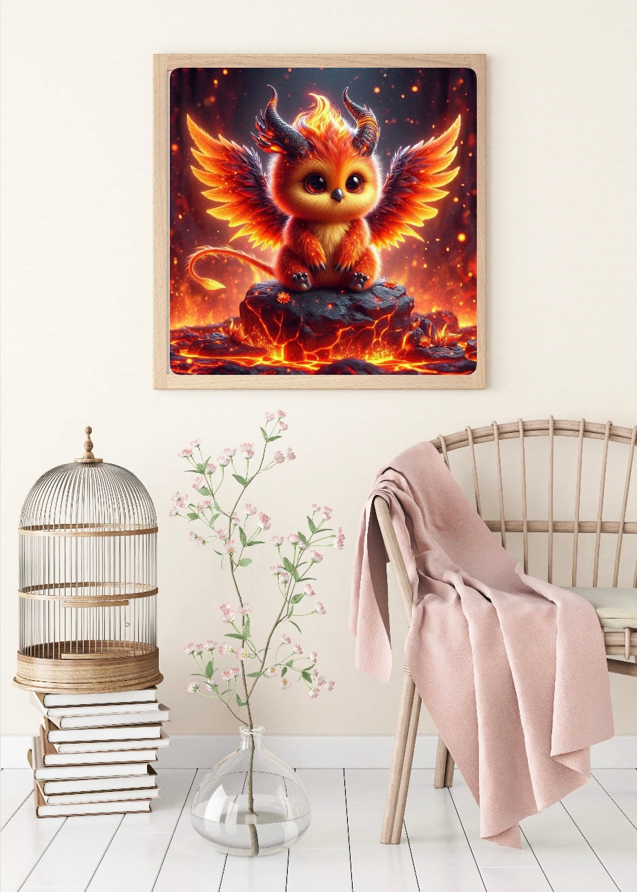 Diamond Painting Bild Feuerwesen "Vogel-Pyrelle" von AI-Artist Sandrietta_ai (Sondersteine Special) 50x50cm TSS-584